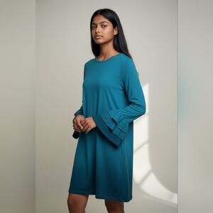 ATUN Long Ruffled Bell Sleeves Teal Dress Size 13-14 Years